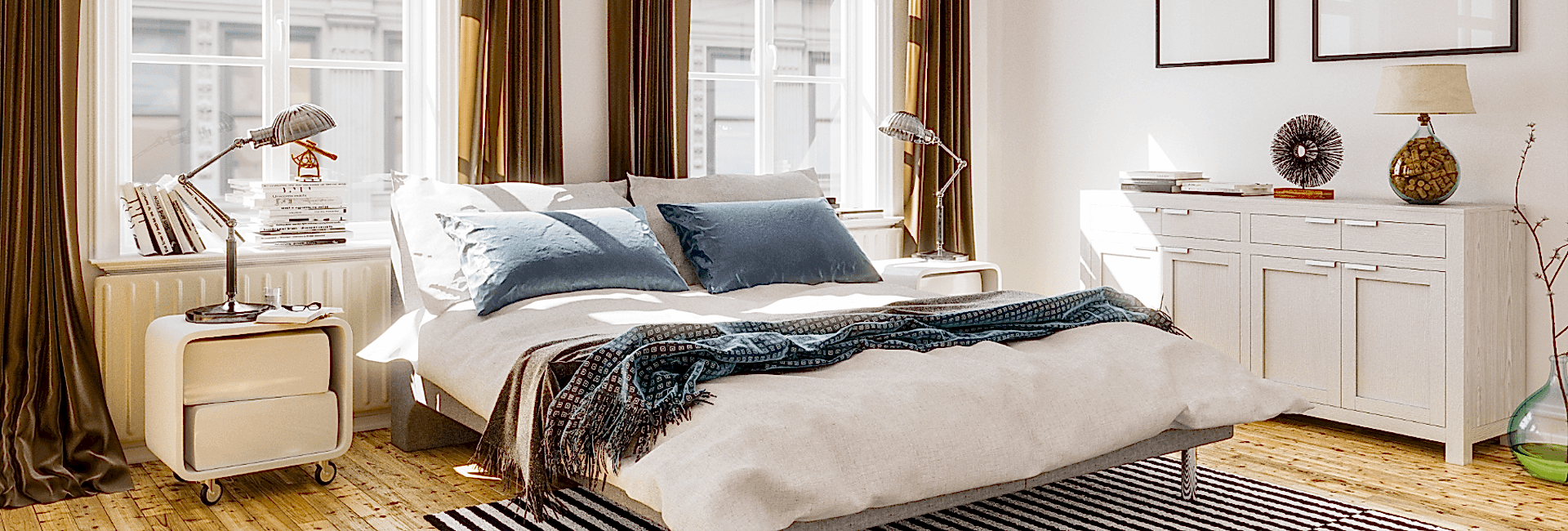 Airbnb Bedroom With Striped Rug 1800X900
